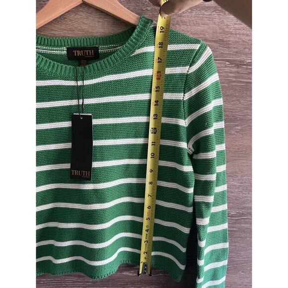 Truth green striped crewneck Cropped sweater Women Size Medium Classic Nautical - Picture 4 of 7